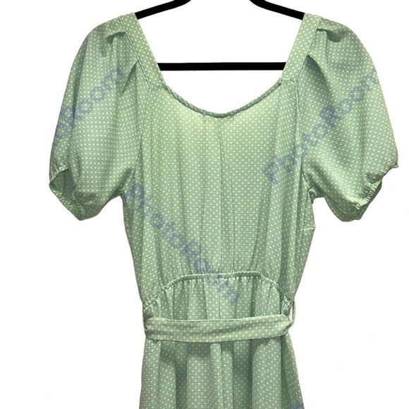 Monteau Anthropologie | Polka Dot Jumpsuit Button Up Bubble Sleeveless Mint G… - Picture 6 of 9